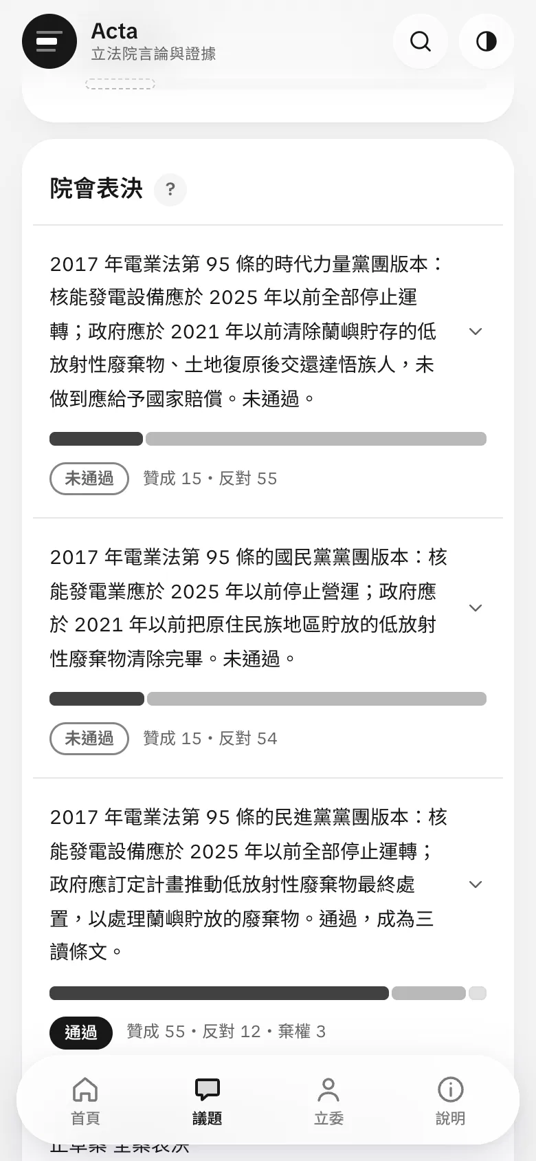 院會表決的截圖（手機）